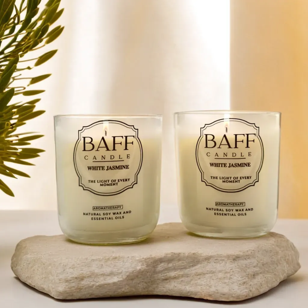 White Jasmine Soy Wax Luxury Candle (One Wick) - Baff Candle