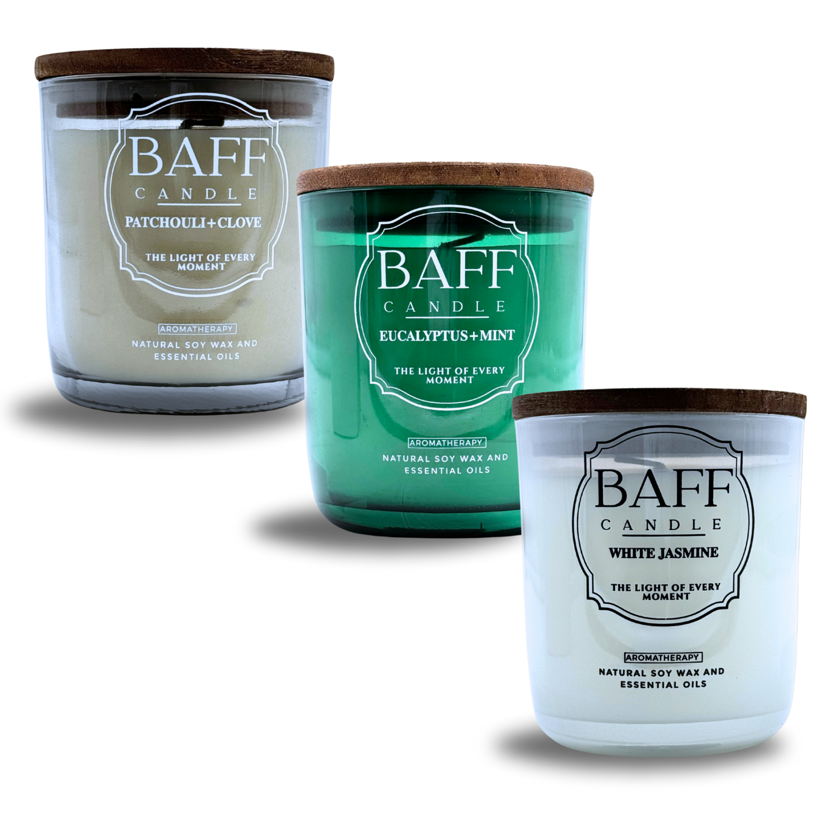 Baff Candle Collection | Patchouli Clove | Eucalyptus Mint | White Jasmine