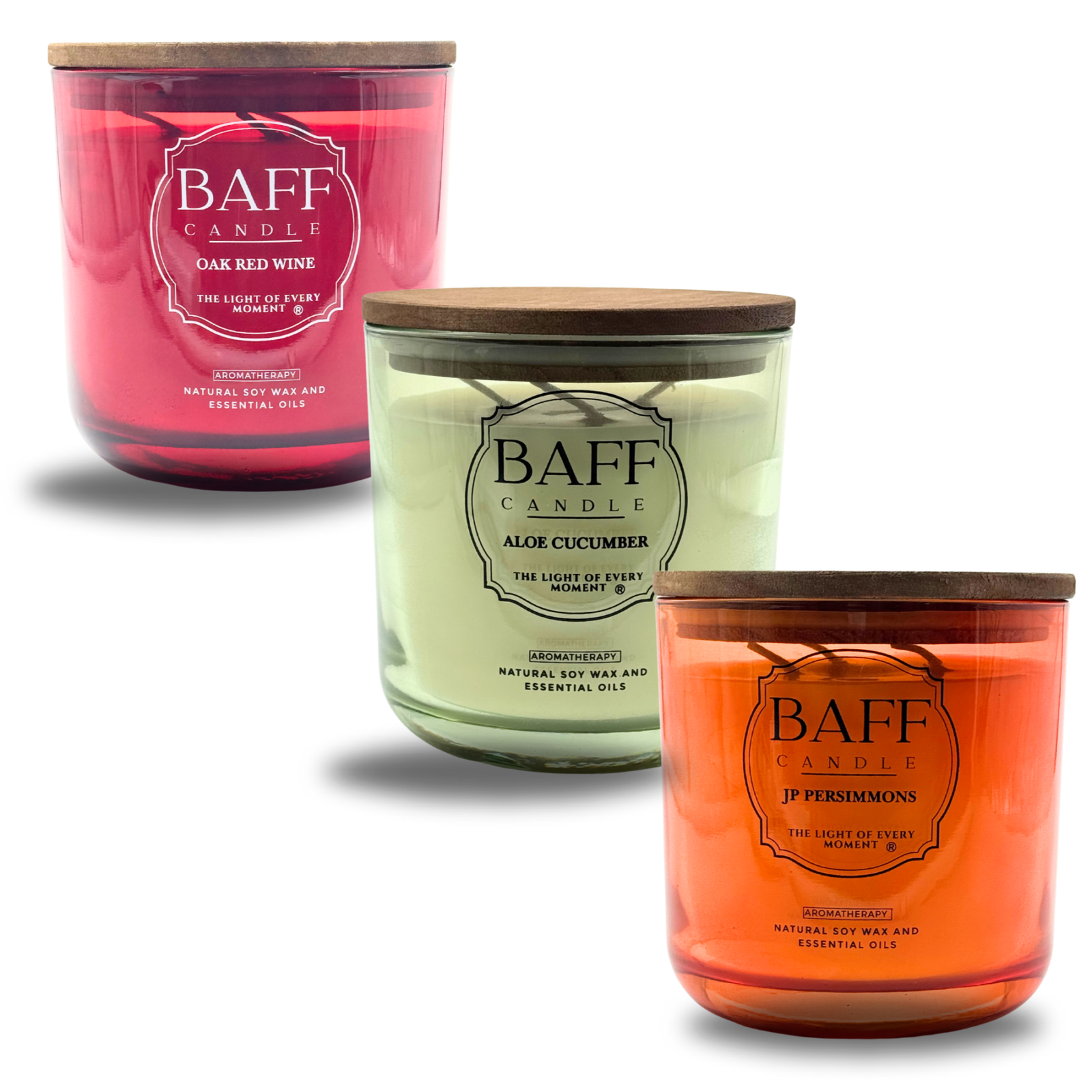 Baff Candle Collection I Oak Red Wine I Aloe Cucumber | JP Persimmons I Soy wax Candle