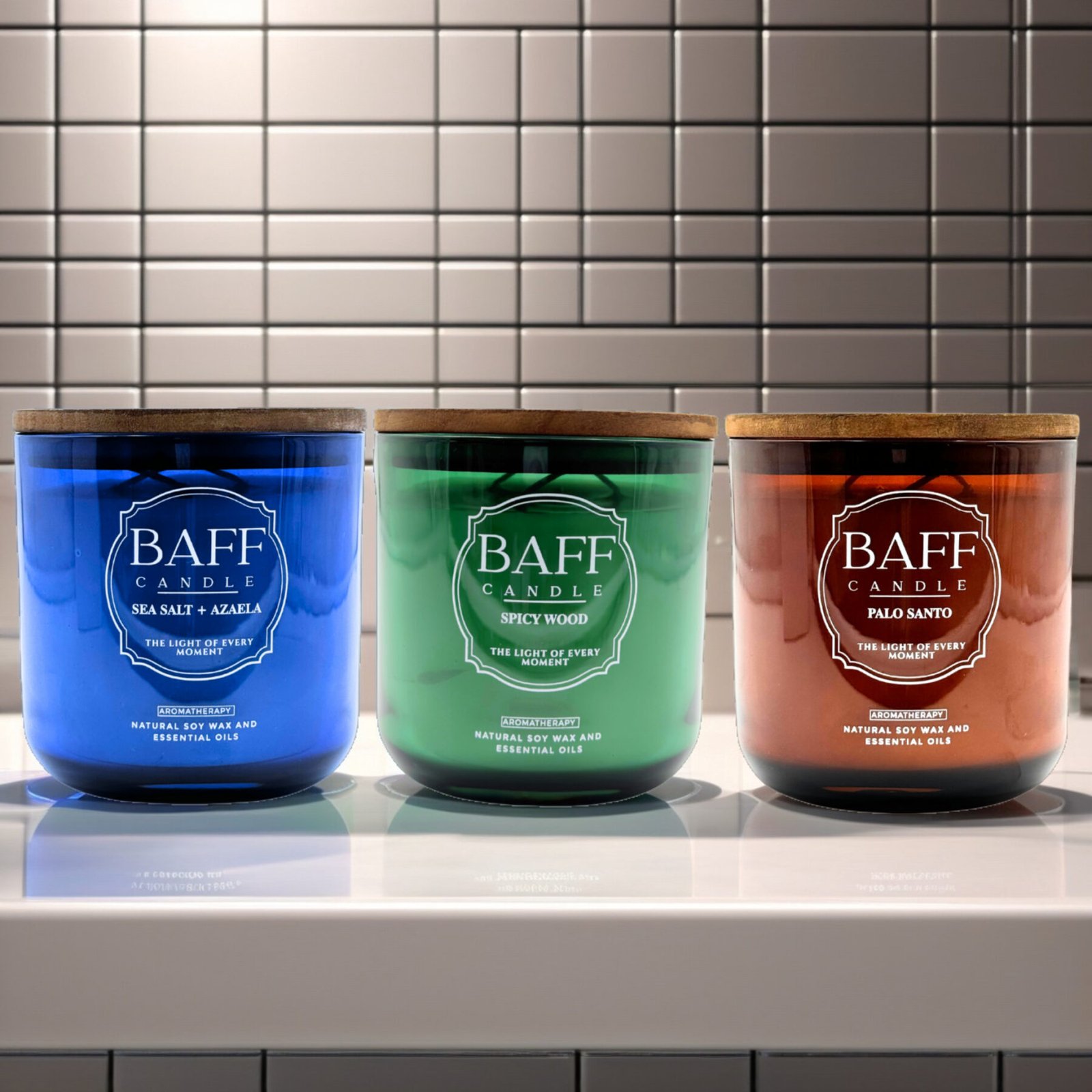 Baff Candle Collection I Sea Salt Azalea I Spicy Wood Soy I Palo Santo I