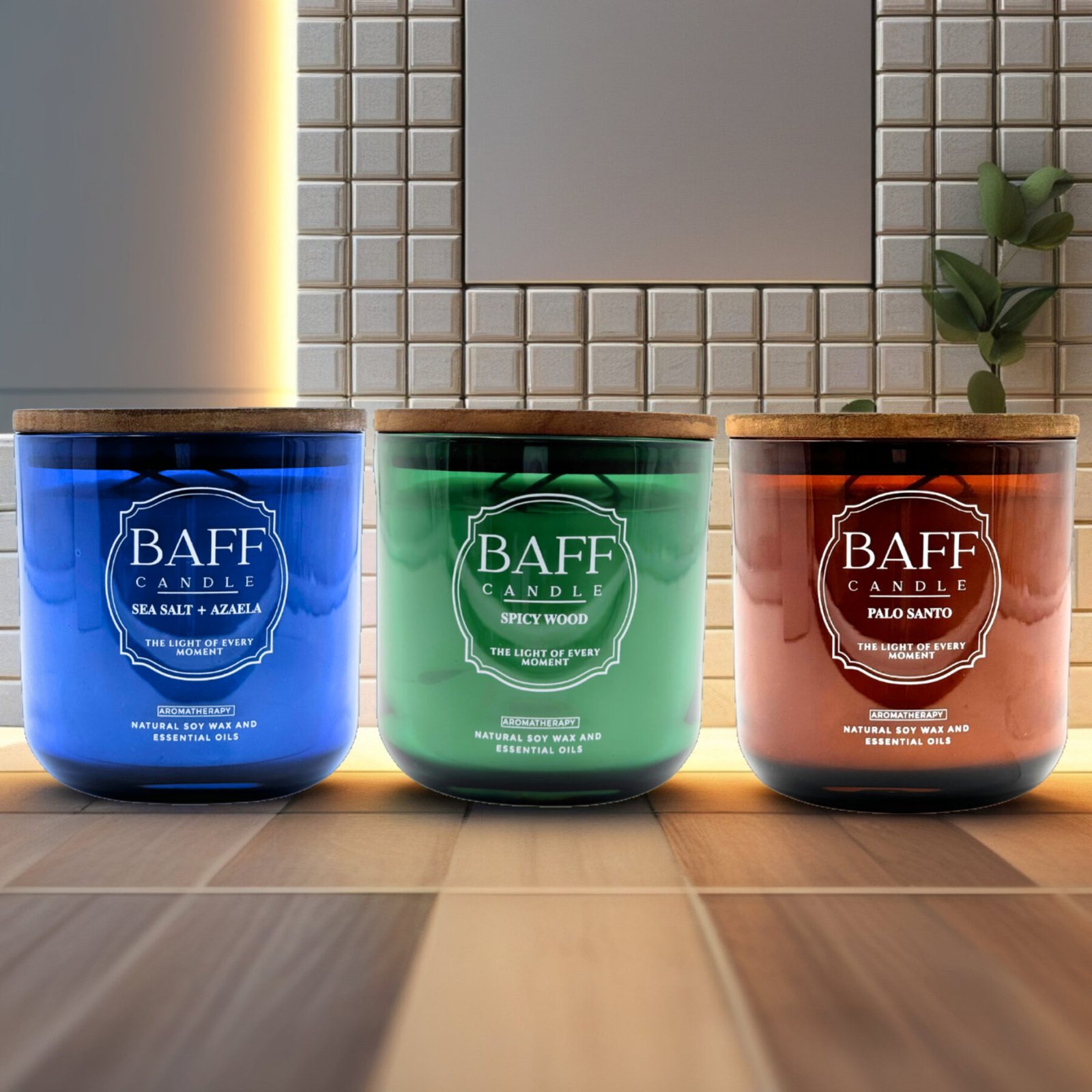 Baff Candle Collection I Sea Salt Azalea I Spicy Wood Soy I Palo Santo I