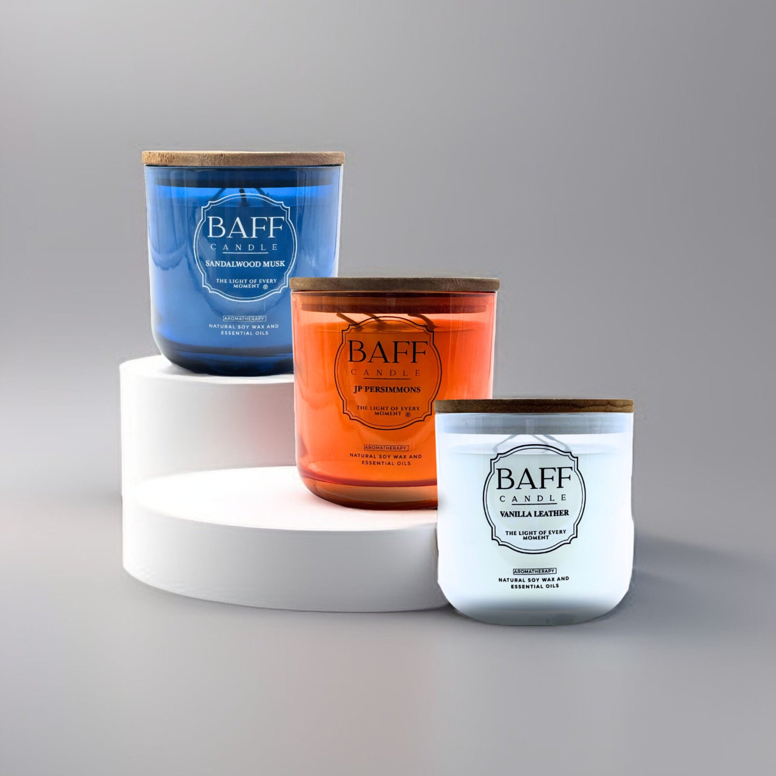 Baff Candle Collection | Sandalwood | JP Persimmons | Vanilla Leather Soy | Wax Luxury Candle (Three Wick) - Image 7