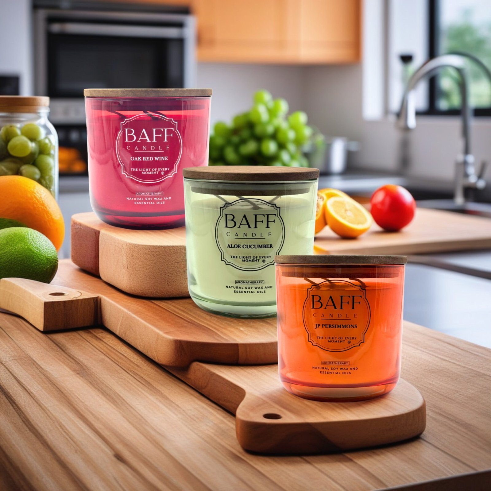 Baff Candle Collection I Oak Red Wine I Aloe Cucumber | JP Persimmons I Soy wax Candle - Image 5