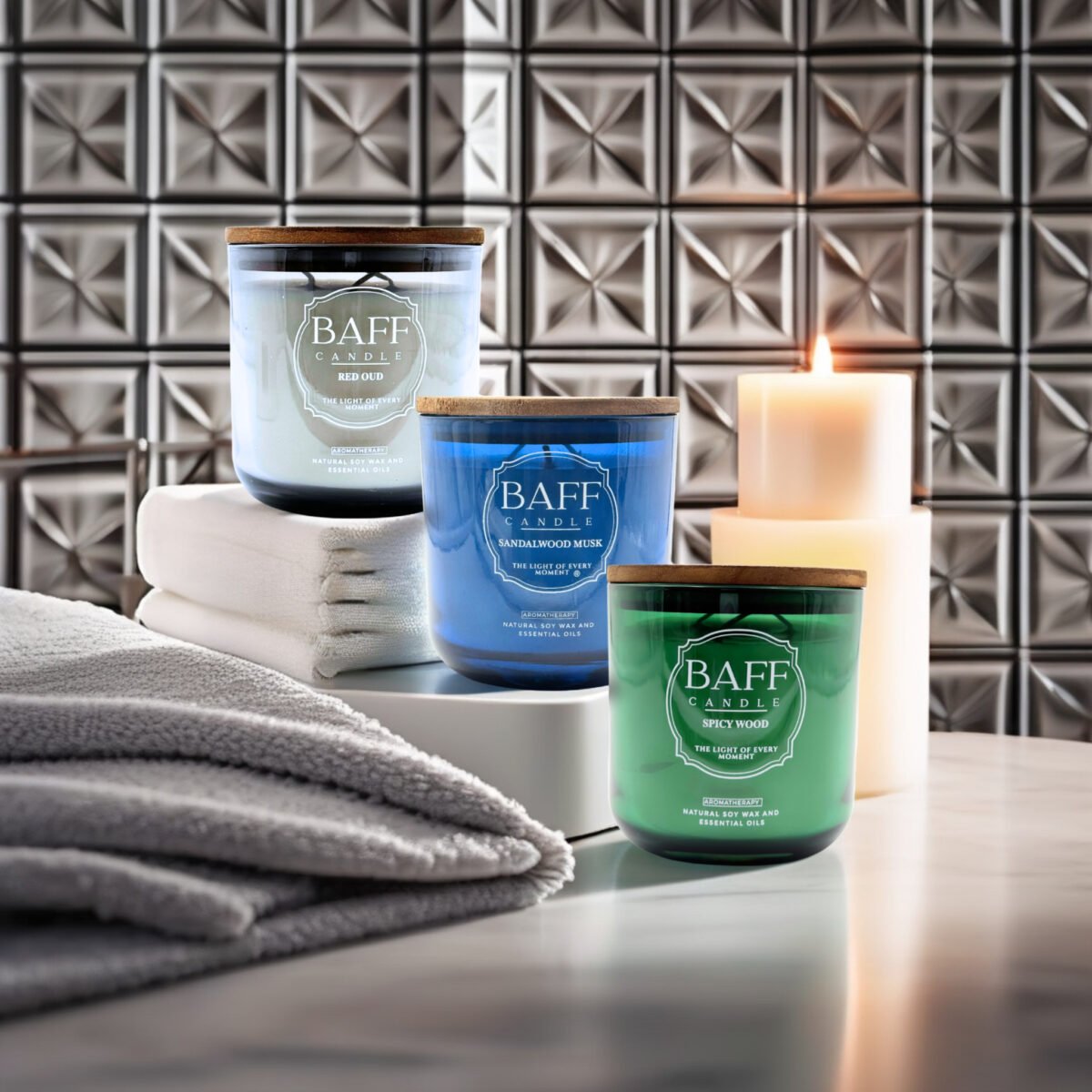 Baff Candle Collection I Red Oud I Sandalwood I Spicy Wood I Soy wax Luxury Candle