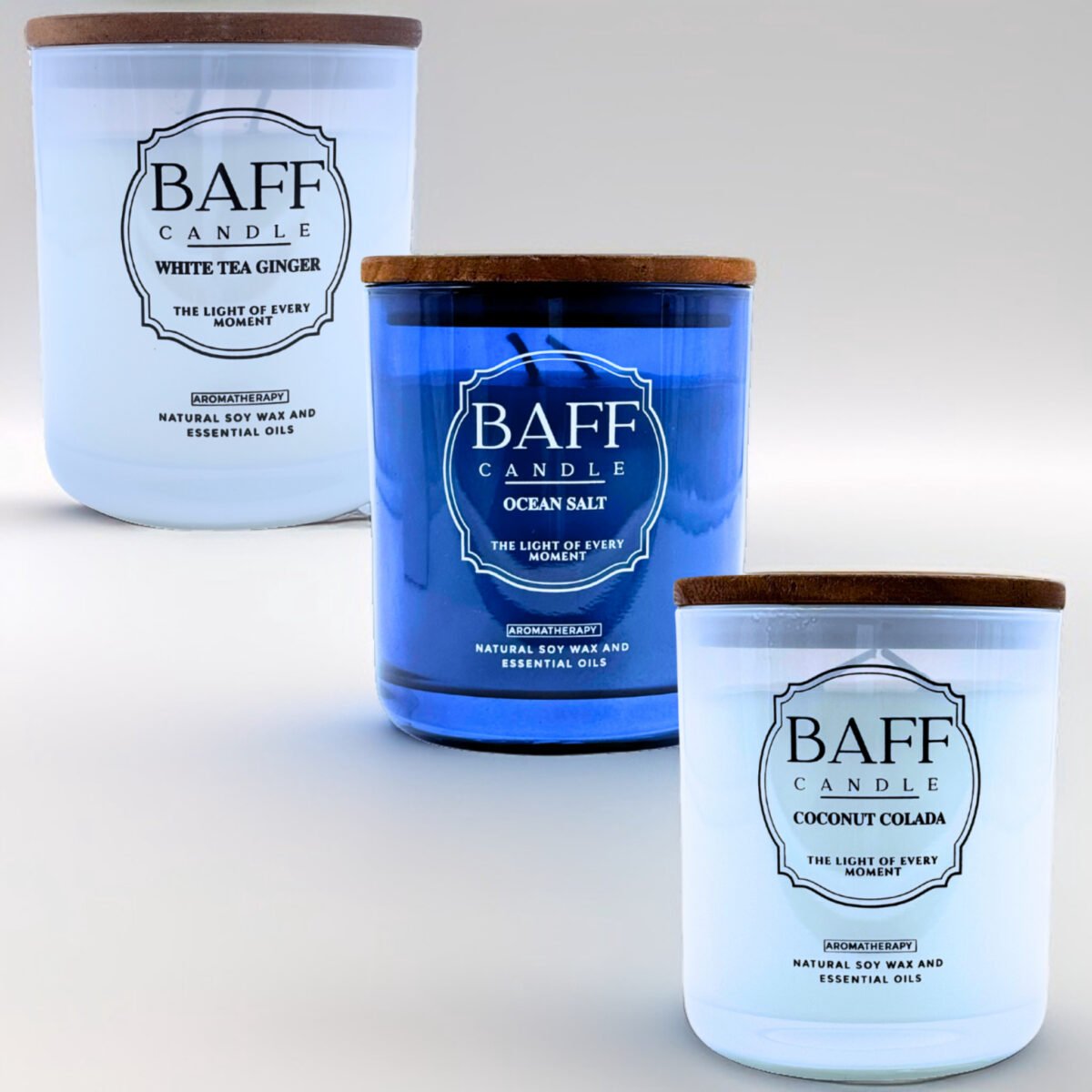 Baff Candle Collection | White Tea Ginger | Ocean Salt | Coconut Colada